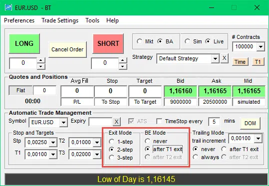 Bracket Trader Erfahrungen (2026) - ideale Software für Trade Management Bracket Trader Exitmode und Breakeven einstellen