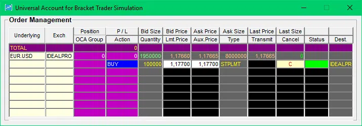 Bracket Trader Erfahrungen (2026) - ideale Software für Trade Management Bracker Trader Account Anzeige BUY Order vor Ausführung
