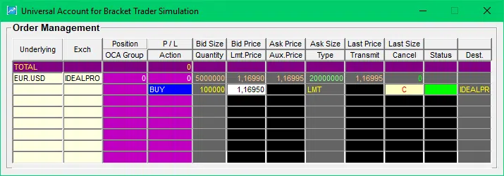 Bracket Trader Erfahrungen (2026) - ideale Software für Trade Management Bracker Trader Account Anzeige BUYLMT Order