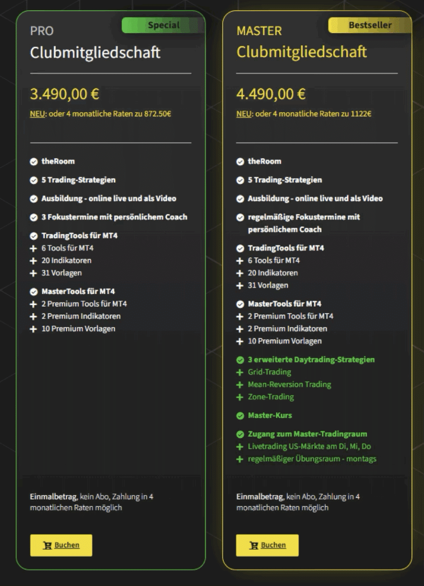 Preise für die Clubmitgliedschaft beii TradersClub24 - Kostenübersicht