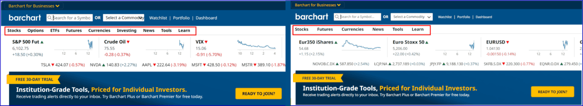 Screenshot Hauptmenü in der US-Version und in der EU-Lokalisation