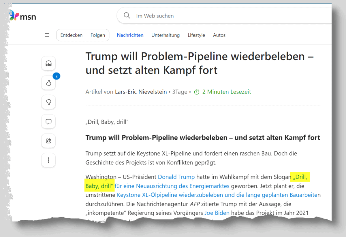 Profitable Ölaktien kaufen - Vergleich (2026) Ausschnitt aus einem Screenshot des nachrichtenportals msn.com