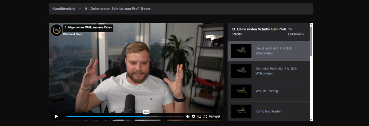 der mitgliederbereich mit den videolektion von wolfstreet story