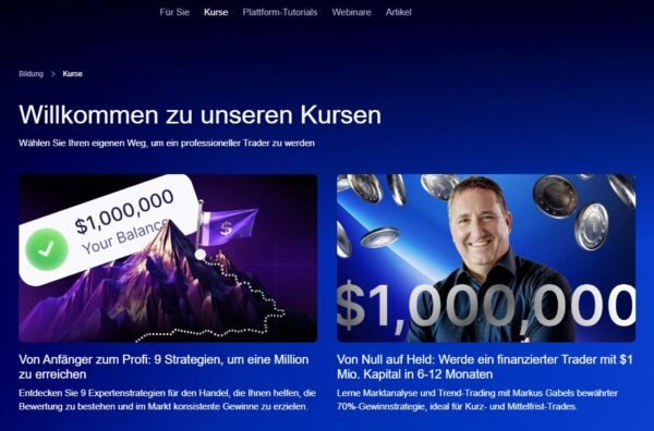 PRO Abonnenten können bei SabioTrade umfassende Trading Ausbildungen nutzen, um die eigenen Fähigkeiten zu verbessern und schneller an eine Finanzierung zu kommen