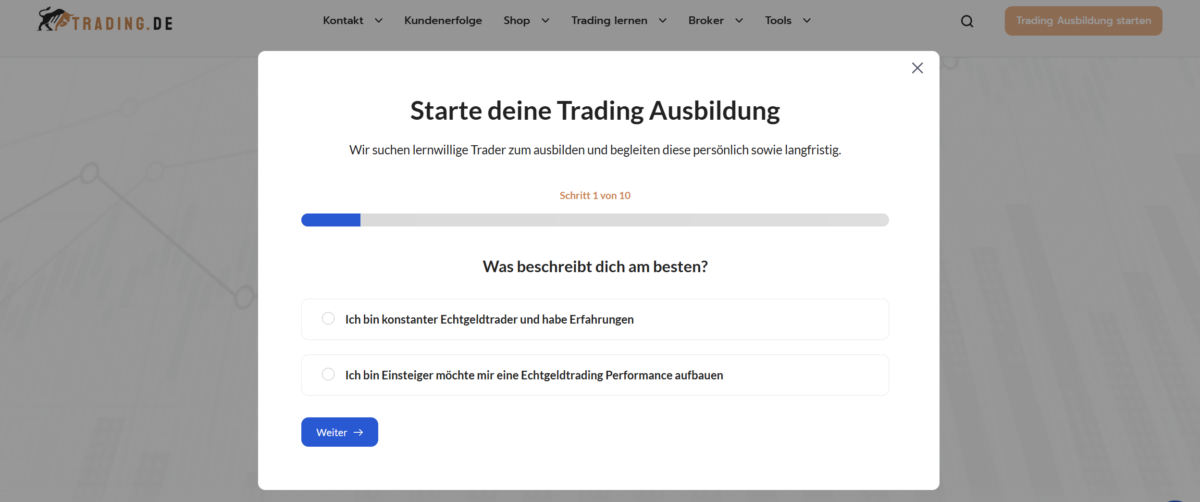 der ausbildungsprozess bei trading.de mit einem testverfahren