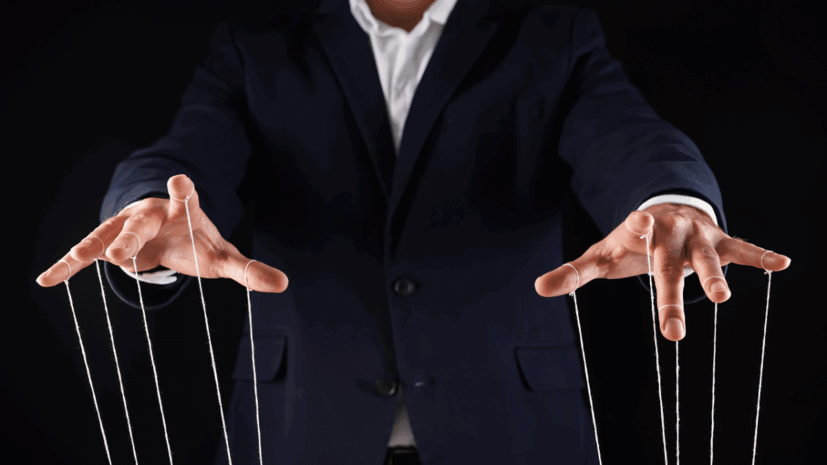 ein hedgefonds manager, der den markt wie ein puppenspieler manipuliert