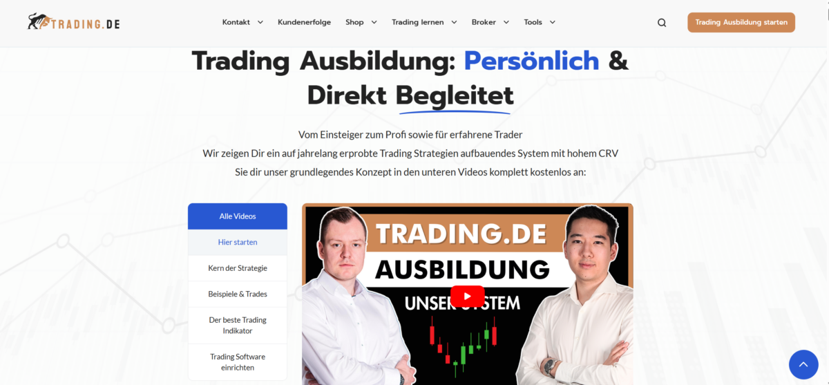 die startseite von trading.de 