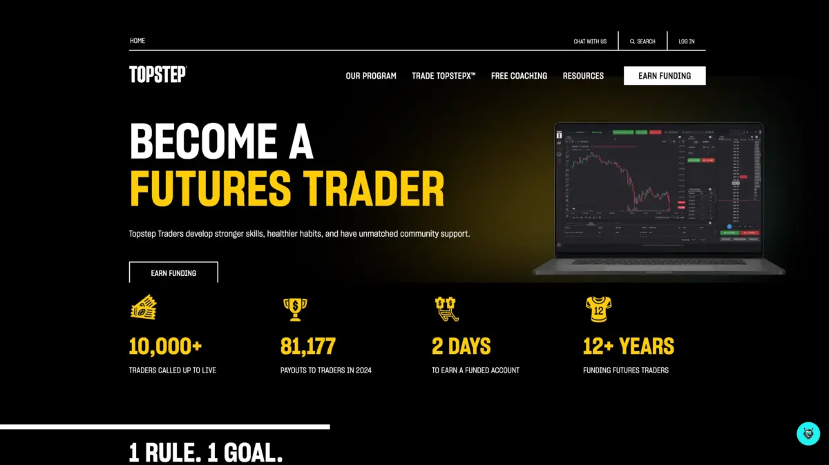 Was ist Prop Trading? Vergleich der besten Anbieter (2026) Screenshot der Topstep Website, eine der beliebtesten Future Prop Firmen