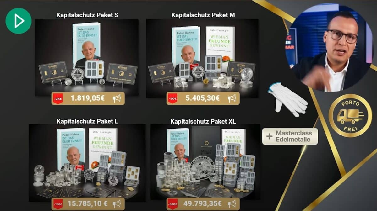 Die Kapitalschutzpakete von Kettner Edelmetalle kosten bis zu 50000 Euro