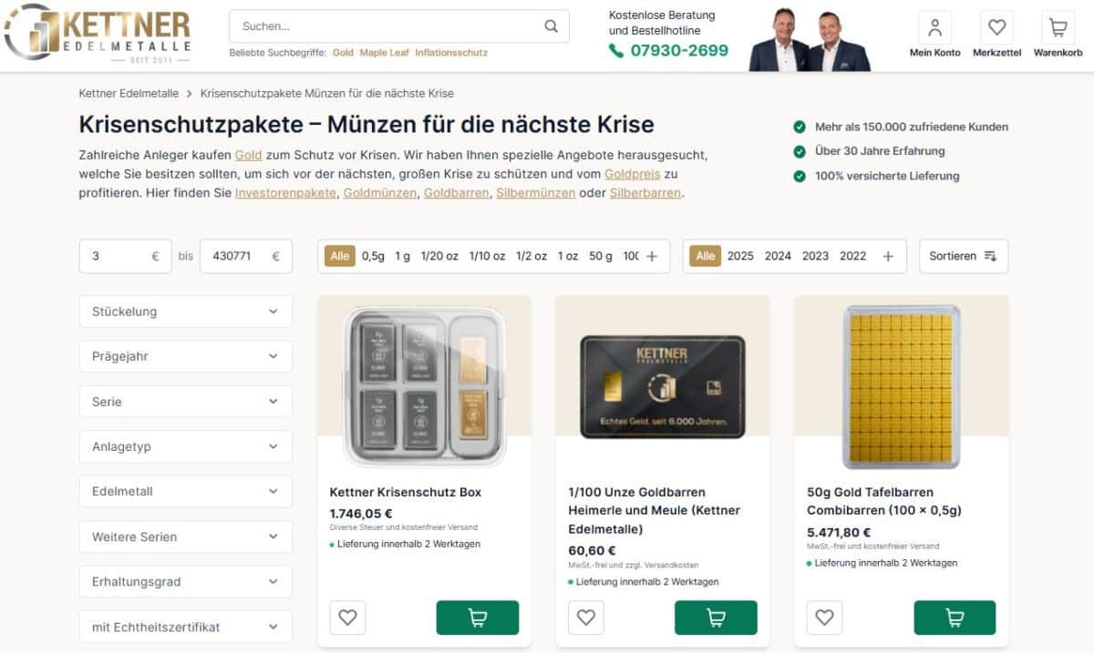 Die Kettner Edelmetalle Krisenschutzpakete sollen vor wirtschaftlichen Krisen und Geldwertverlust schützen
