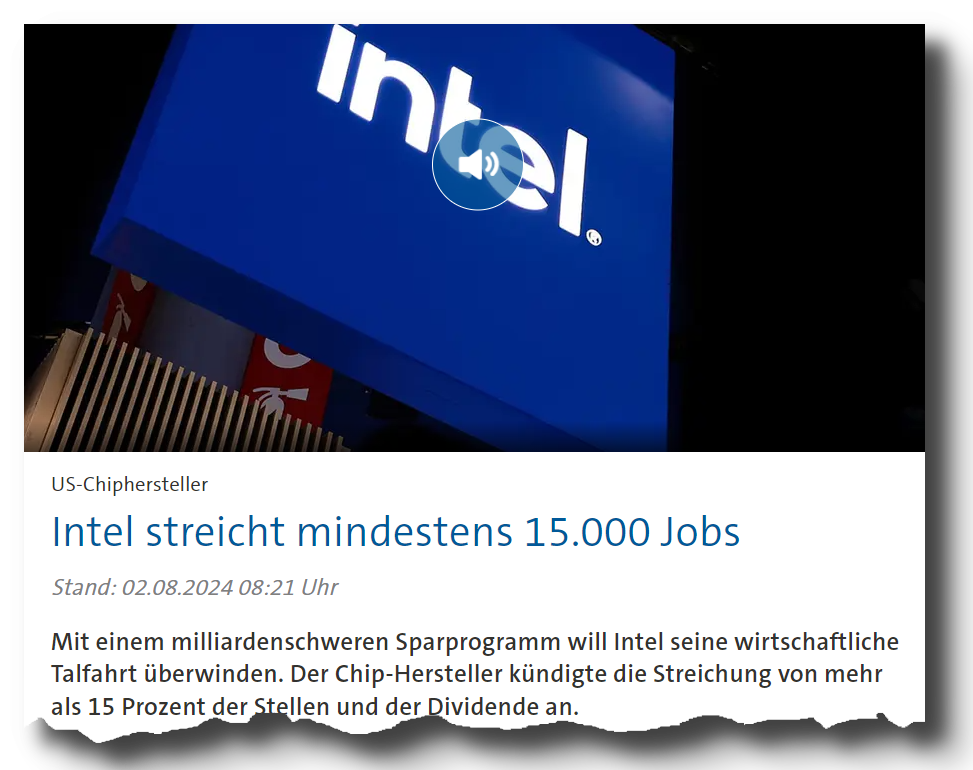 Die besten 5 Halbleiter-Aktien für Trading und Investitionen (2026) Ausriss aus einer Nachrichtensendung: "Intel streicht Jobs"