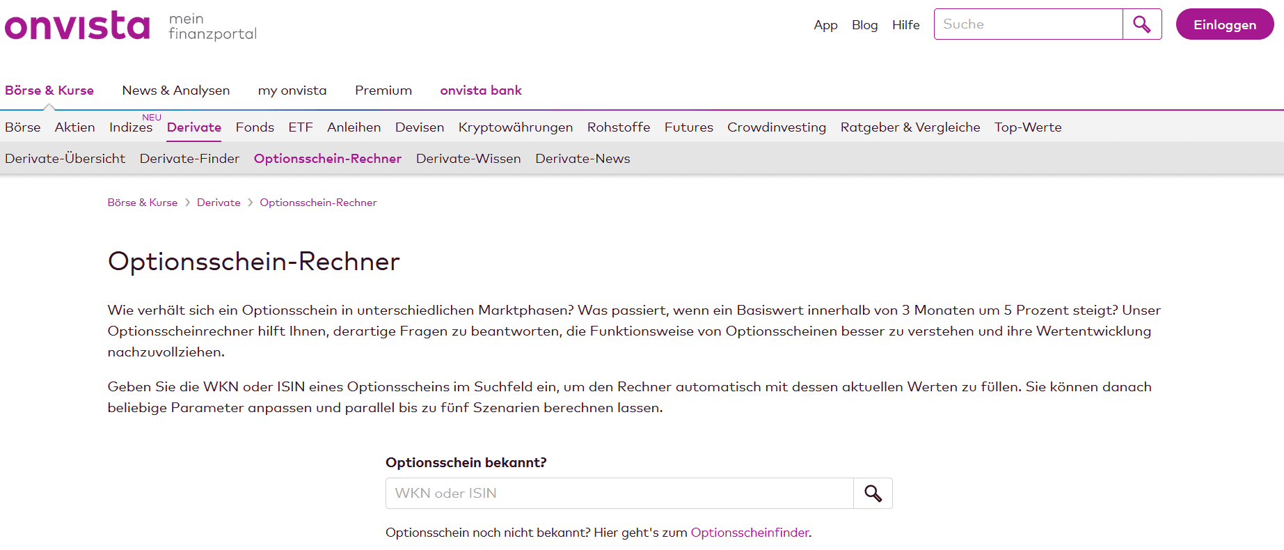 Optionsscheinrechner verstehen & optimal nutzen – der ultimative Guide (2026) Auswahlmenü Optionsscheinrechner der Societe Generale