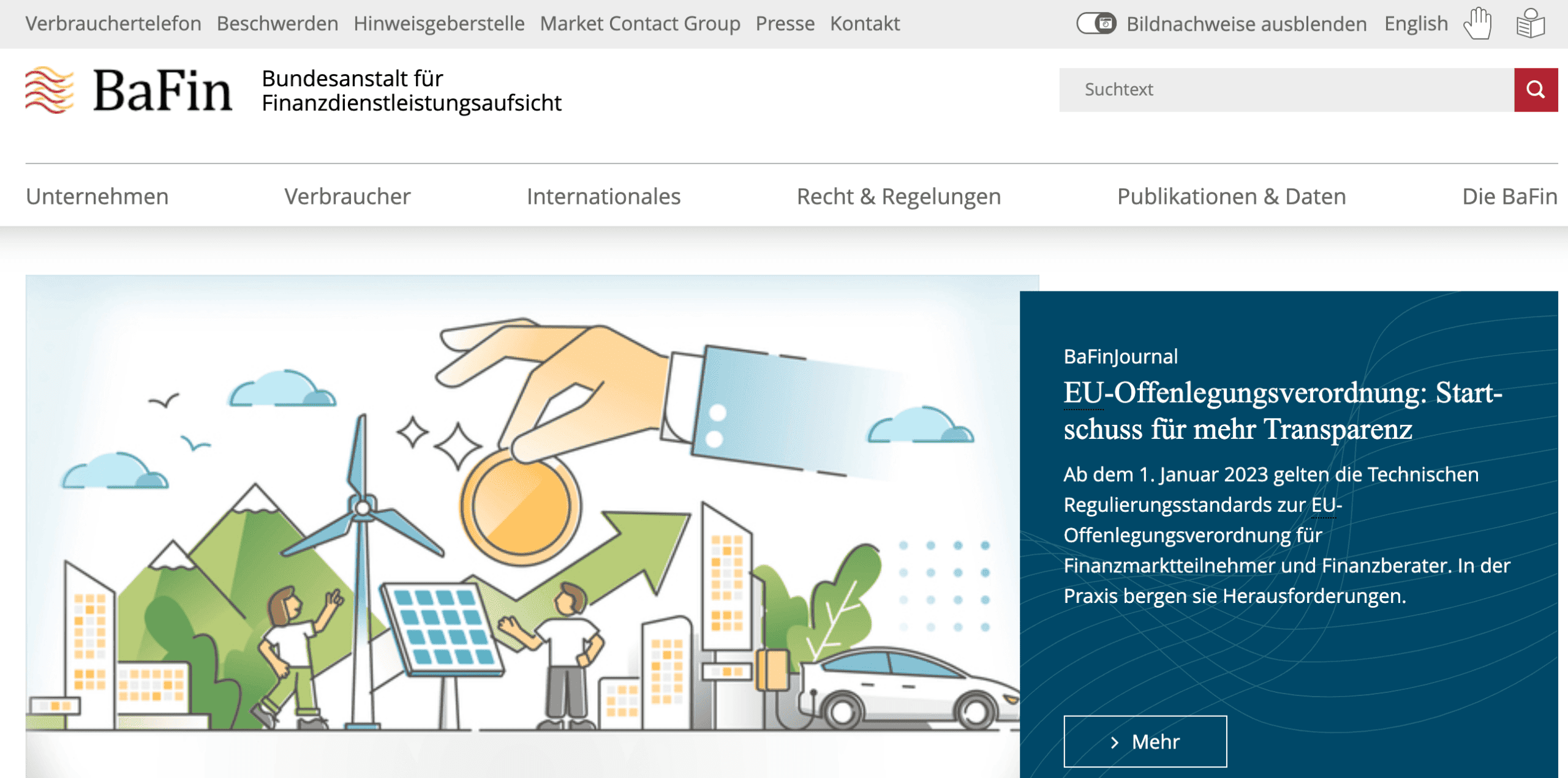 Bafin – Aufgaben, Organisation und Kompetenzen der unabhängigen Finanzdienstleistungsaufsicht (2026) Screenshot der Bafin Webseite