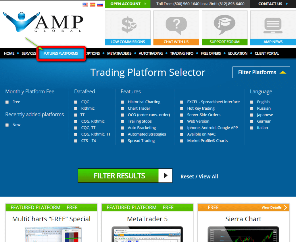 AMP Futures / AMP Global – Erfahrungen des günstigen US-Futures Brokers (2026) Blick auf die AMP Global Webseite mit Anmeldung für Demokonto