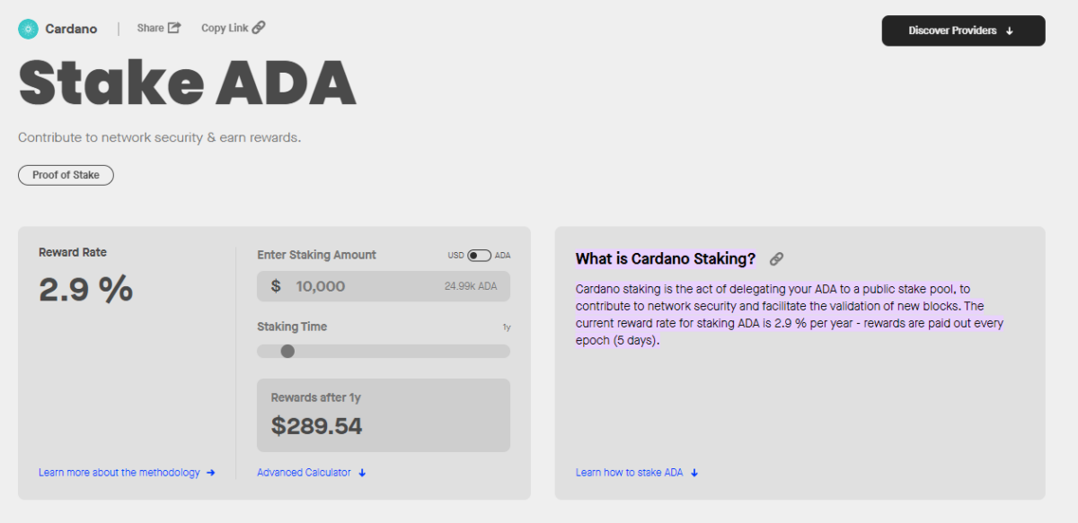 Die Reward Rate von Cardano beträgt in der aktuellen Staking Epoche lediglich 2,9%