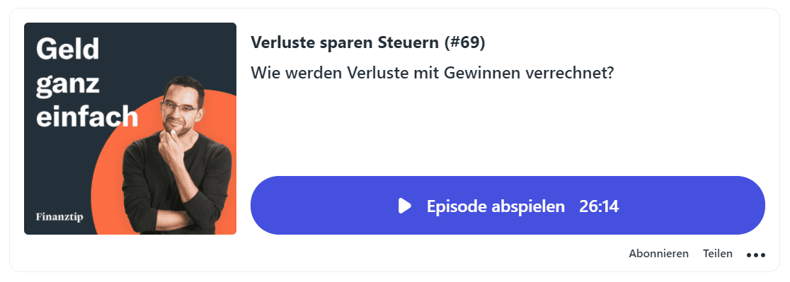 Finanztip: Erfahrungen und Test (2026) Das Bild zeigt einen Screenshot der Finanztip Podcasts.