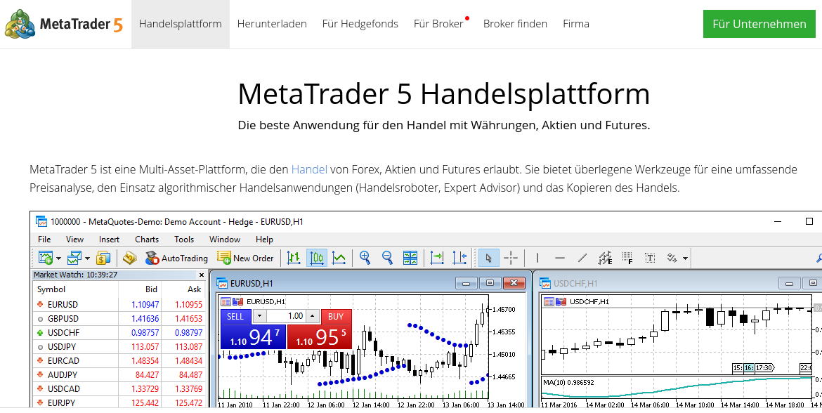 MetaTrader: Die Handelsplattform für Forex und CFDs (2026) Der Screenshot zeigt einen Screenshot von der MetaTrader 5 Handelsplattform.