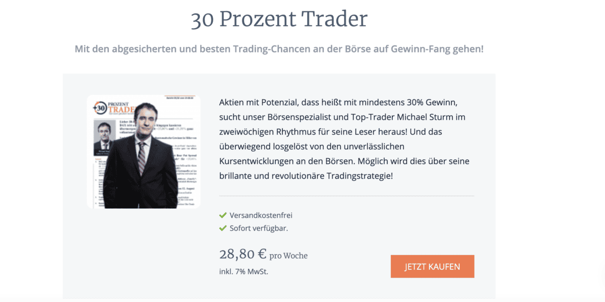 das BIld zeigt den 30 Prozent Trader von Michael Sturm.