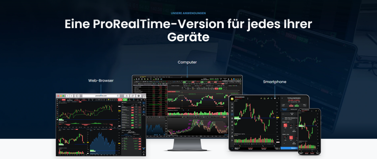 ProRealTime Börsensoftware – Angebot, Erfahrungen & Kosten (2026) ein blick auf die webseite von prorealtime mit den angebotenen plattformen