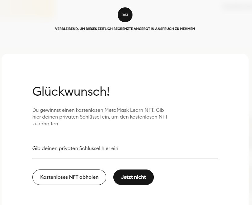 So könnte ein Betrugsversuch in der DeFi Welt aussehen, um über Phishing Attacken an deine Seedphrase zu kommen