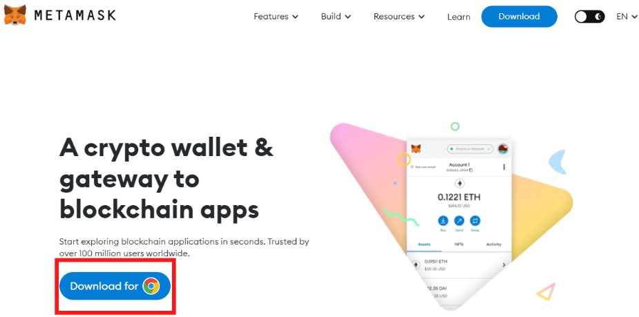 Um MetaMask zu installieren, gehe auf die Homepage metamask.io und wähle den richtigen Browser aus