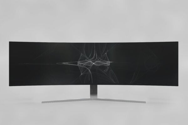 So wählst du den besten und optimalen Trading-Monitor - der ulitmative Guide (2026) Das Bild zeigt einen riesigen Ultrawide und Curved Monitor.