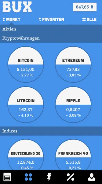 Screenshot der BUX Trading-App