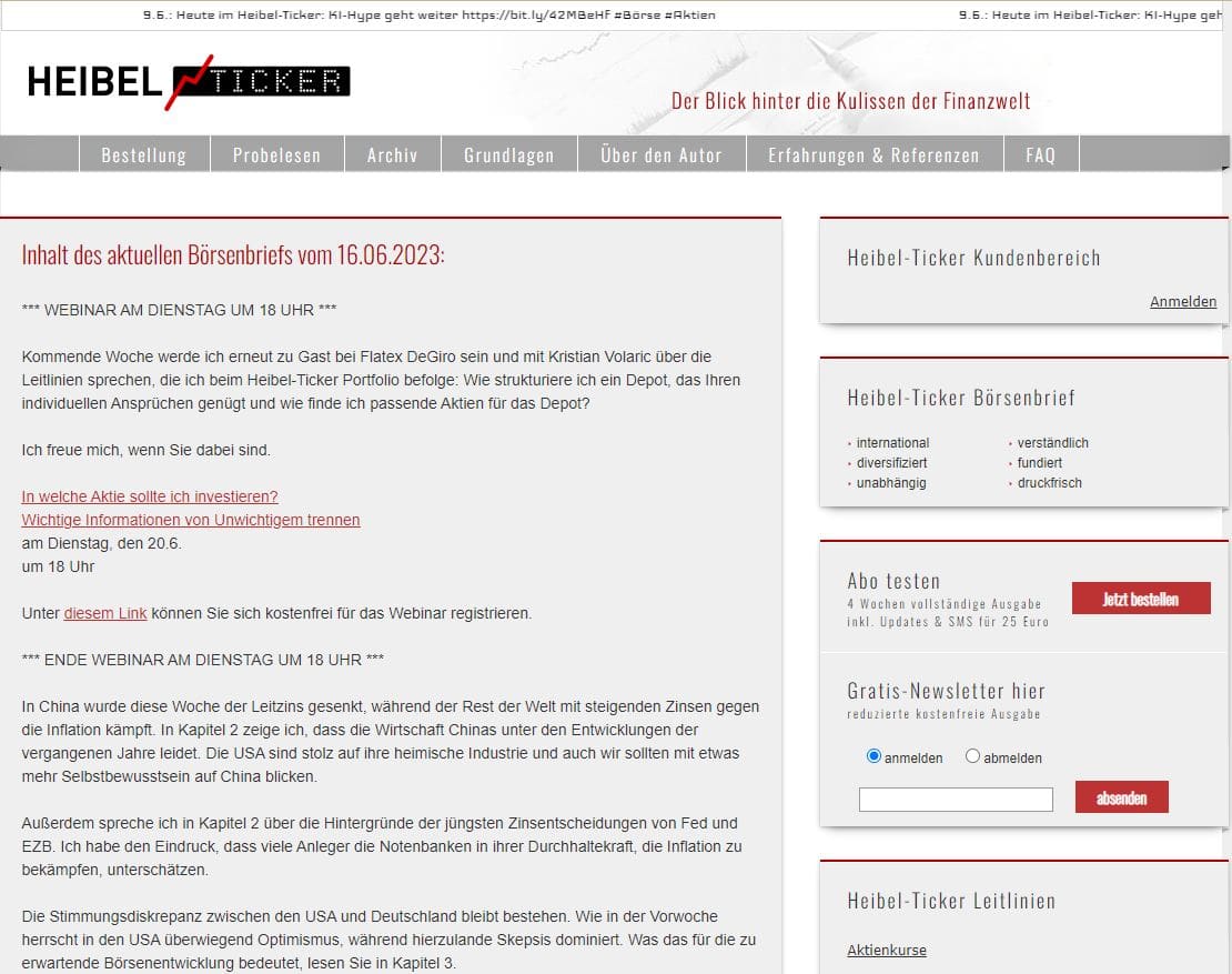 die startseite von stephan heibels boersenbrief webseite im ueberblick