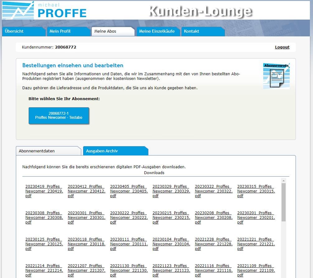 Proffe Invest - die Börsendienste von Michael Proffe (2026) erfahrungen mit michael proffes boersenbrief fuer newcomer in der kunden lounge
