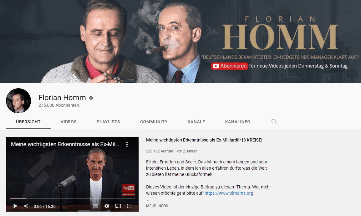 Florian Homm – alles Wichtige über den bekannten Börsenhai – Börsenbrief, Ausbildung, Bücher (2026) Florian Homm YouTube Kanal