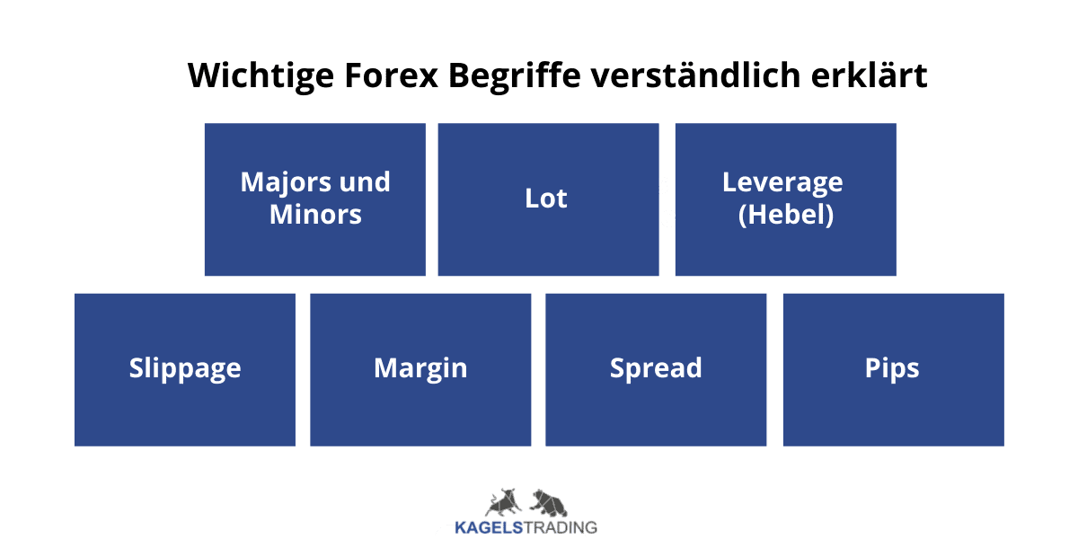 Erfolgreich Forex Trading lernen: Schritt-für-Schritt zum Erfolg (2026) Das Bild zeigt eine Übersicht der relevantesten Begriffe aus der Forex-Welt.