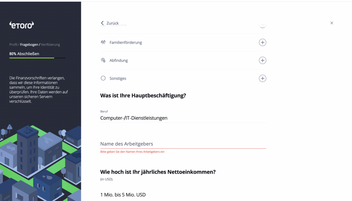 Trading Demokonto kostenlos und ohne Anmeldung (2026) das Bild zeigt Fragen von etoro für das kostenlose demokonto