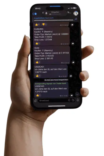 CFD Swingtrading Signale von Trader Mark hand mobile