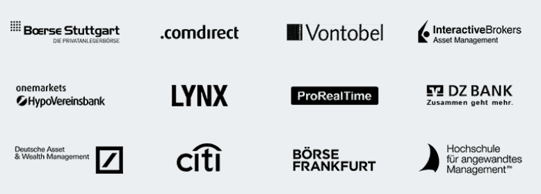 FinMent Erfahrungen- Ausbildung für Privatanleger (2026) Logos der FinMent Kooperationspartner, darunter Börse Stuttgart, comdirect, Vontobel, Interactive Brokers, HypoVereinsbank, LYNX, ProRealTime, DZ Bank, Deutsche Asset & Wealth Management, Citi, Börse Frankfurt und Hochschule für angewandtes Management.