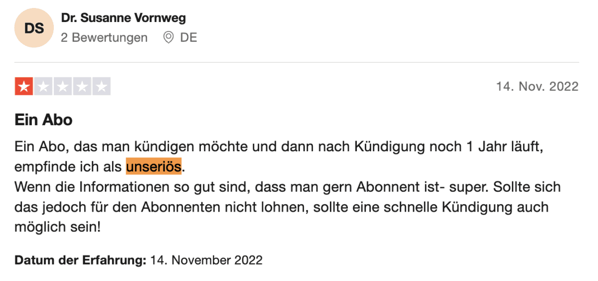 das Bild zeigt eine negative bewertung pber den FID Verlag