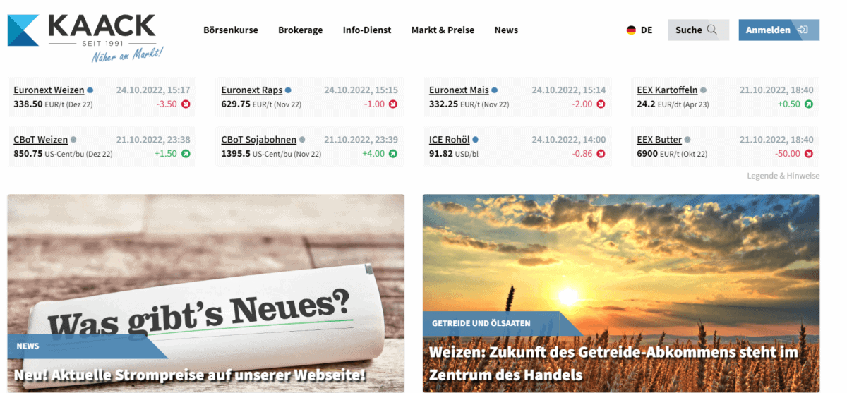 kaack terminhandel webseite