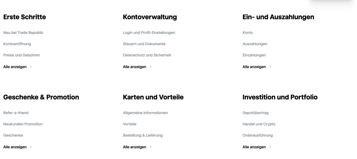 Übersicht über die verschiedenen FAQ Antworten des Kundensupports