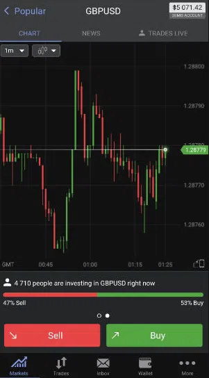 Screenshot der Libertex Trading-App