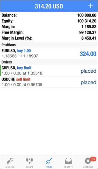 Screenshot der MetaTrader-App