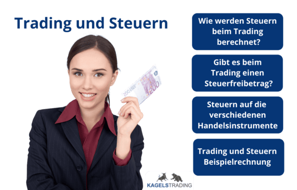 Das Bild zeigt die wichtigsten Themen im Bereich Trading und Steuern