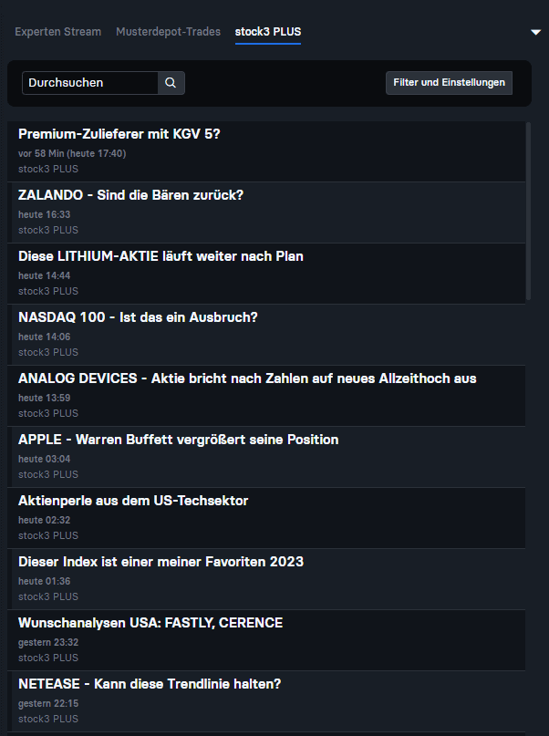 stock3 plus artikel im terminal