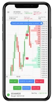 Das Bild zeigt einen Screenshot der Tradovate-App.