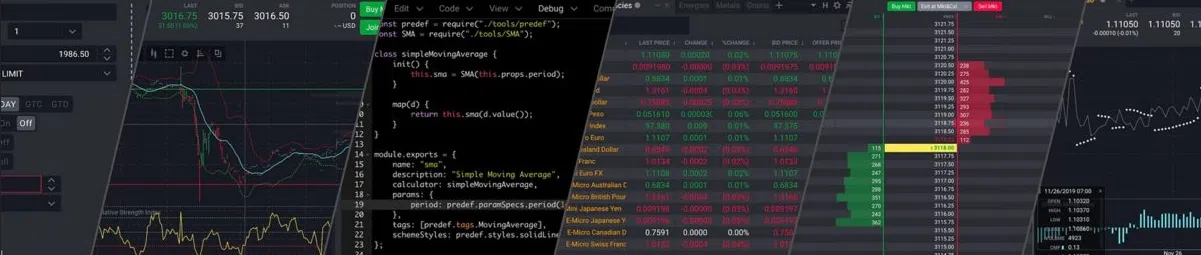 Das Bild zeigt einen Screenshot der Tradovate-Handelsplattform.