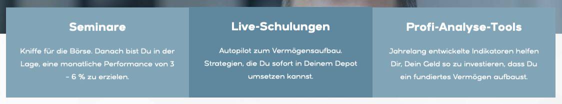 Die Angebote der Ulrich Müller Wealth Academy auf einen Blick