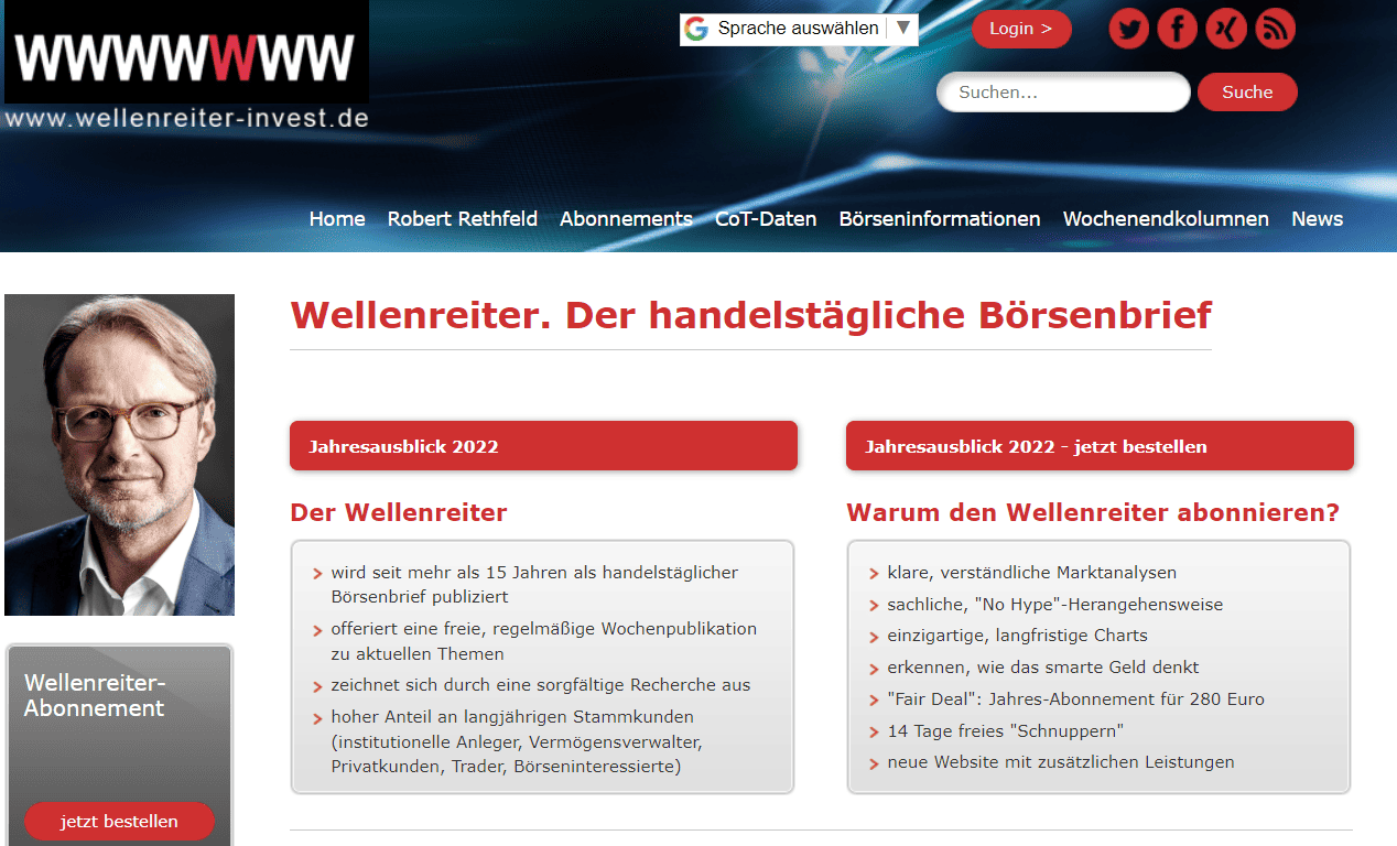 Wellenreiter Invest und Robert Rethfeld vorgestellt (2026) Screenshot der Wellenreiter Webseite